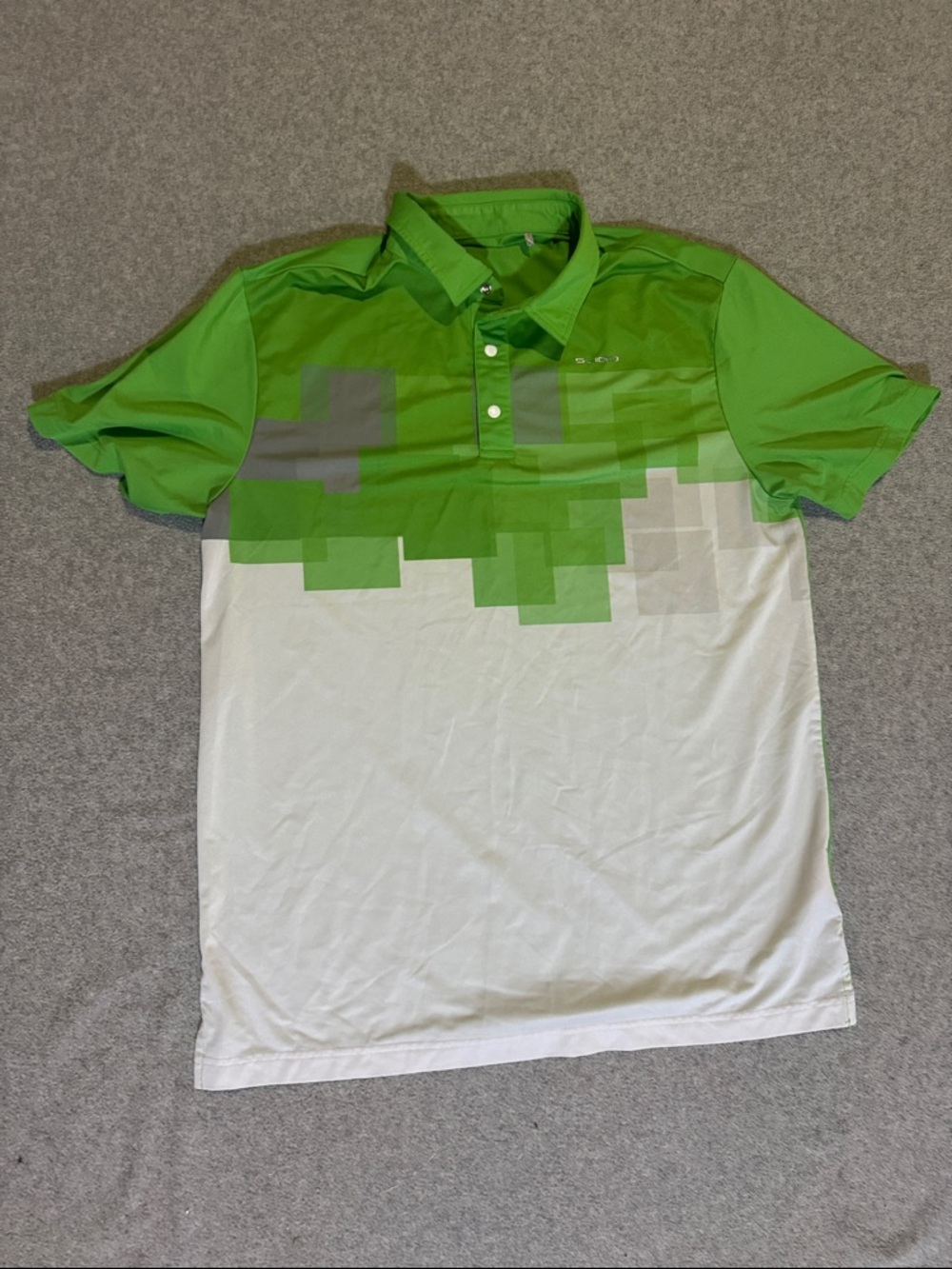 Sligo Men’s L Green and White Golf Polo Shirt with Pixel Graphic